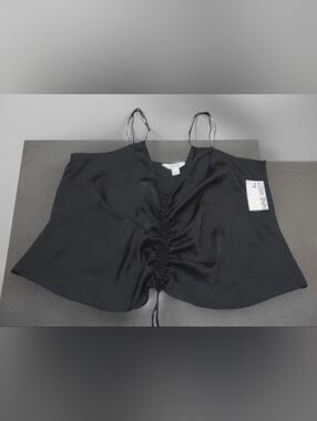 Nine West Camisole Top Womens XXL Black Ruched Front Very Light Thin Straps